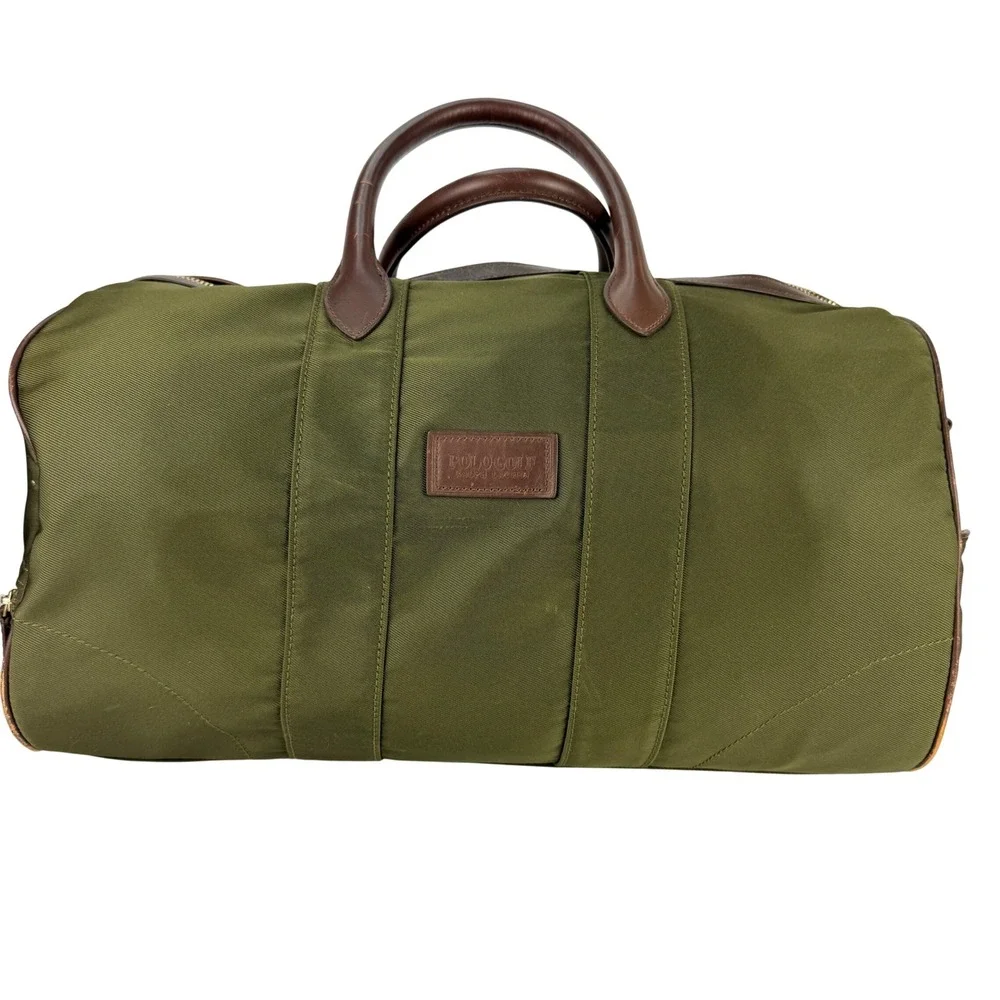 POLO GOLF CHARLESTON Canvas Leather Trim Duffle Bag Olive Green Travel Weekend